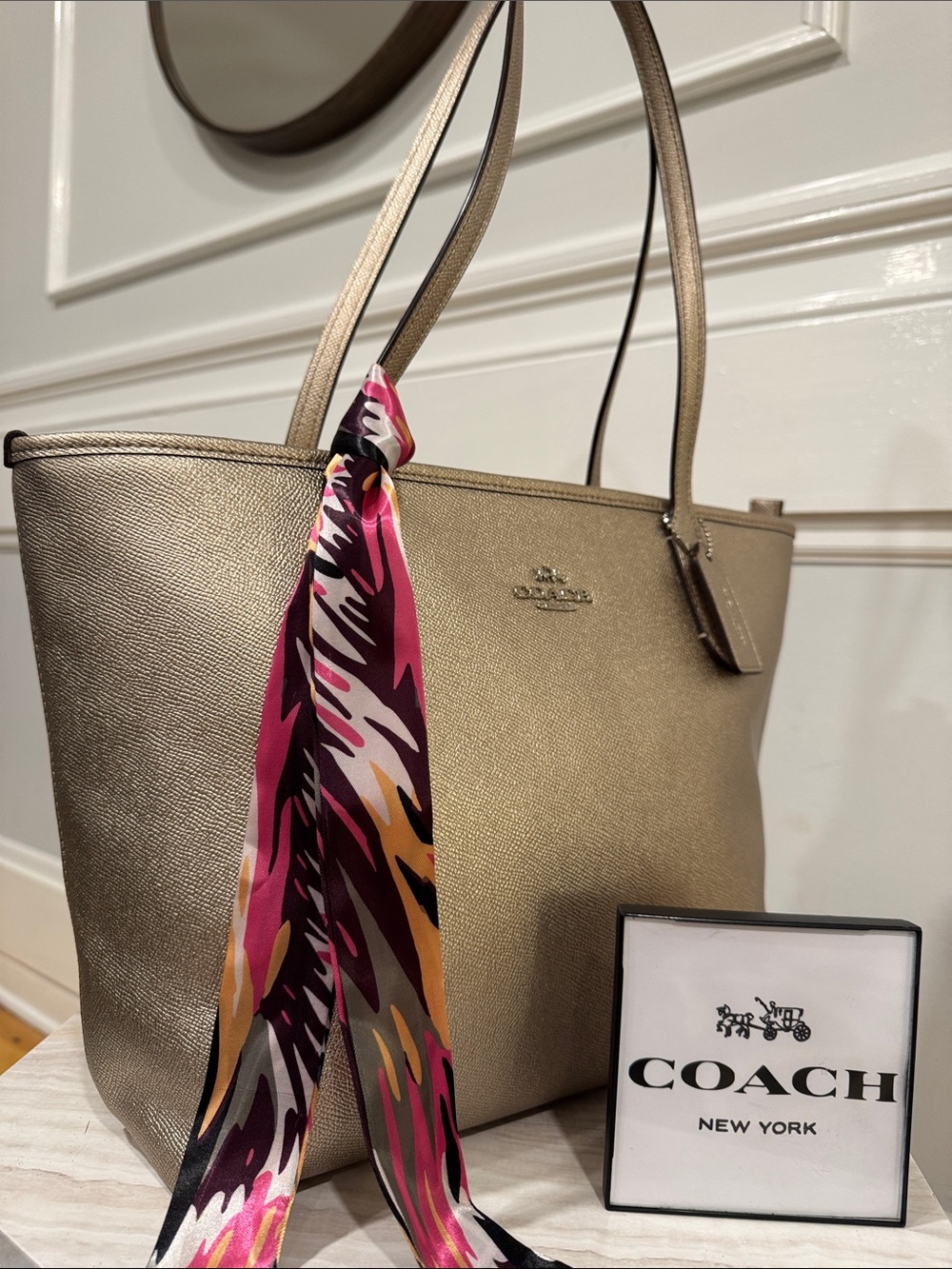 Coach Bag Metallic Champagne Gold Zip Top Tote